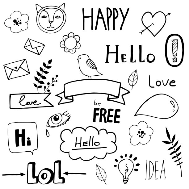 黑白相间的图标，丝带和气泡图片下载