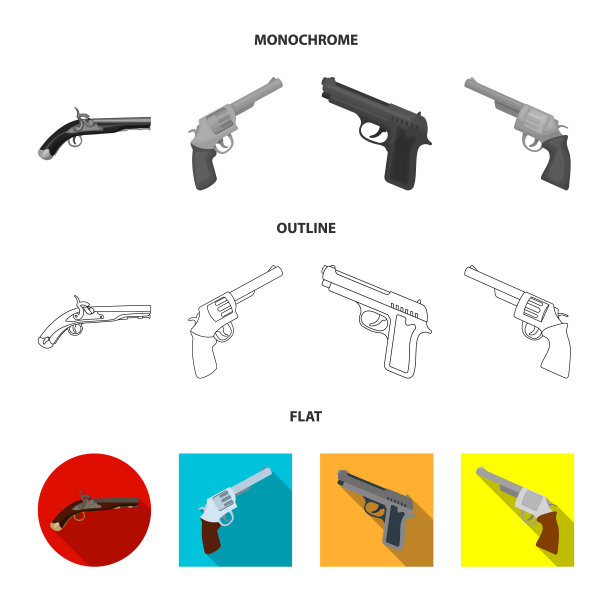 设计左轮手枪和手枪符号集图片下载