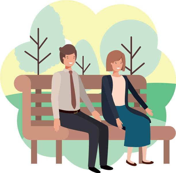 夫妻商务坐在公园的椅子上图片下载