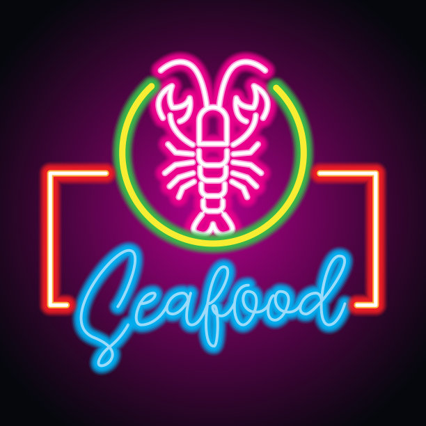 海鲜餐厅的霓虹灯招牌图片下载