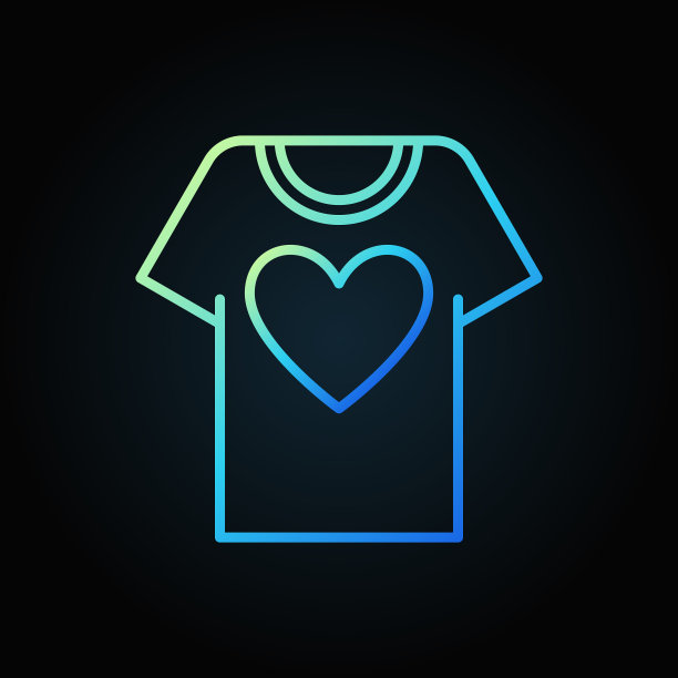 带有心形蓝色轮廓图标的t恤图片下载