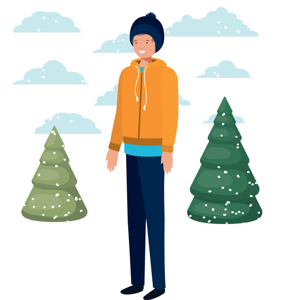 穿着冬衣和冬松的年轻人图片下载