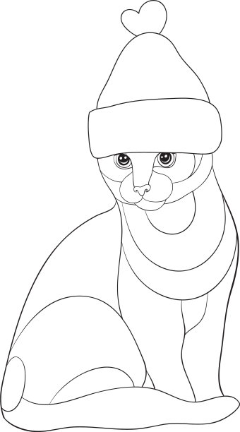 一本彩色书，一只戴着圣诞帽的猫图片下载