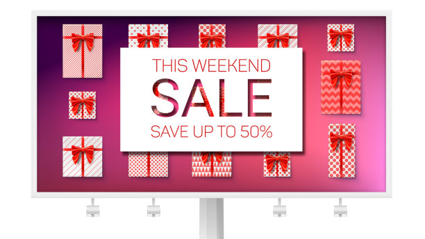 周末大减价时，广告牌上有促销广告图片下载