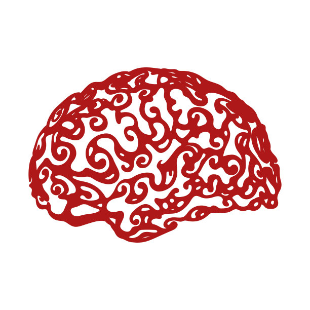 卷曲的人类大脑红色的轮廓图片下载
