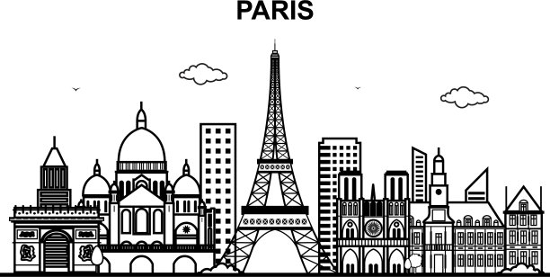 巴黎城市观光城市天际线轮廓线图片下载