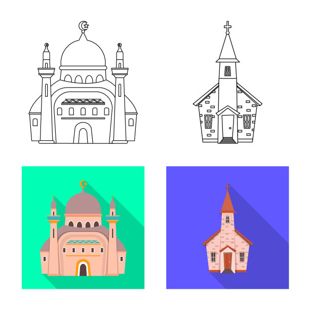 孤立物崇拜和寺庙符号集图片下载