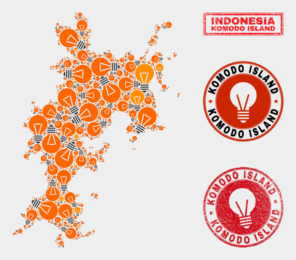 电灯泡拼贴画科莫多岛地图图片下载