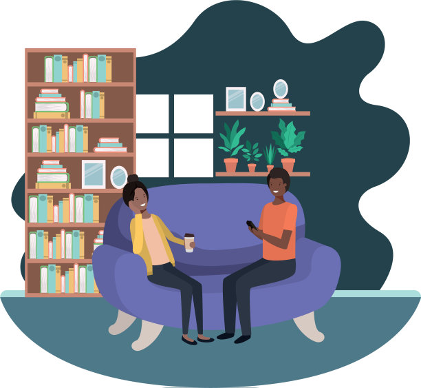 夫妇在客厅使用智能手机图片下载