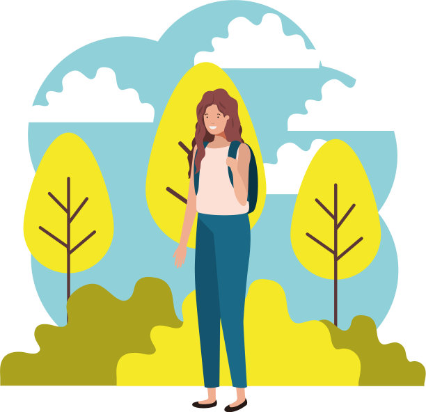 带着书包的年轻女子在公园里图片下载