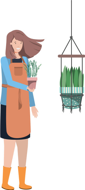 挂着室内植物的流苏衣架的女人图片下载