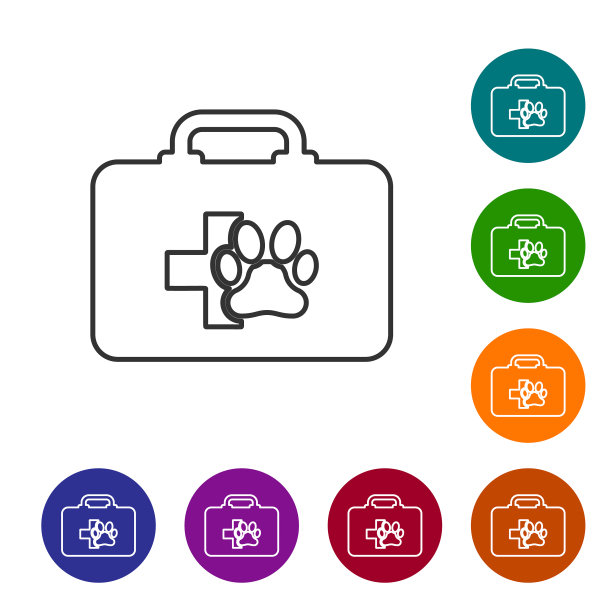 灰色宠物急救箱线图标隔离在白色图片下载