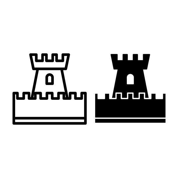 城堡玩具线和字形塔图标图片下载