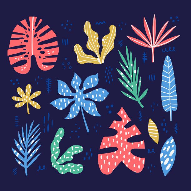 异国情调的热带树叶手绘图片下载