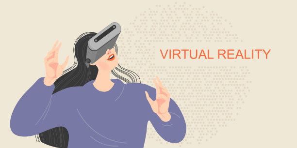 Banner和一个戴着虚拟现实眼镜的女孩图片下载