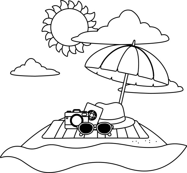 暑假海滩物品卡通图片下载