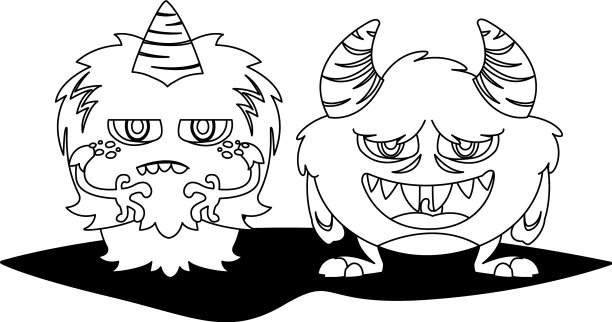 有趣的怪物和黑白漫画人物搭配在一起图片下载