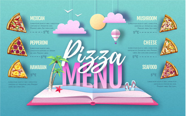 披萨菜单设计剪纸艺术风格设计图片下载