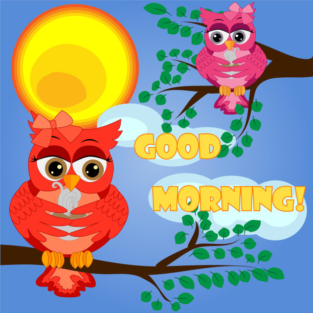 喝着咖啡的可爱猫头鹰坐在树上图片下载