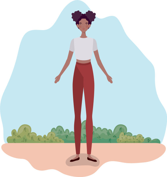 年轻女子站在风景的背景下图片下载