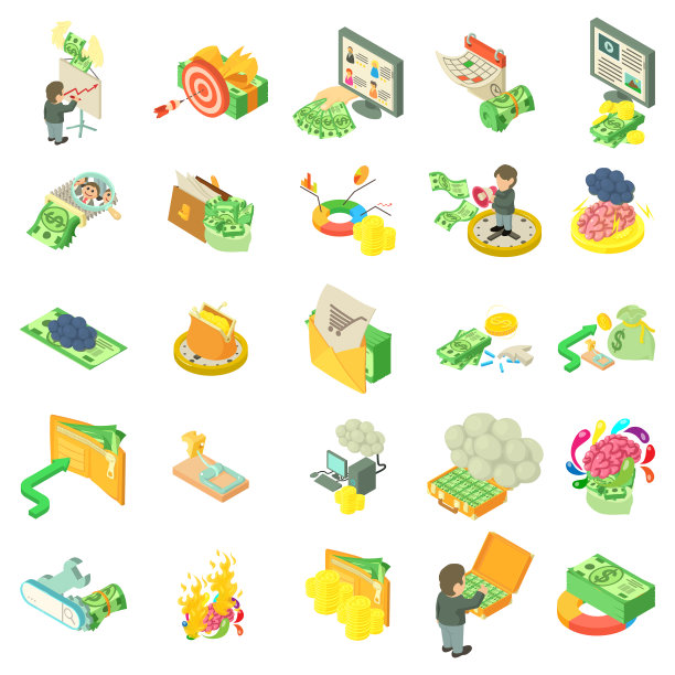 货币思想图标设置等距风格图片下载