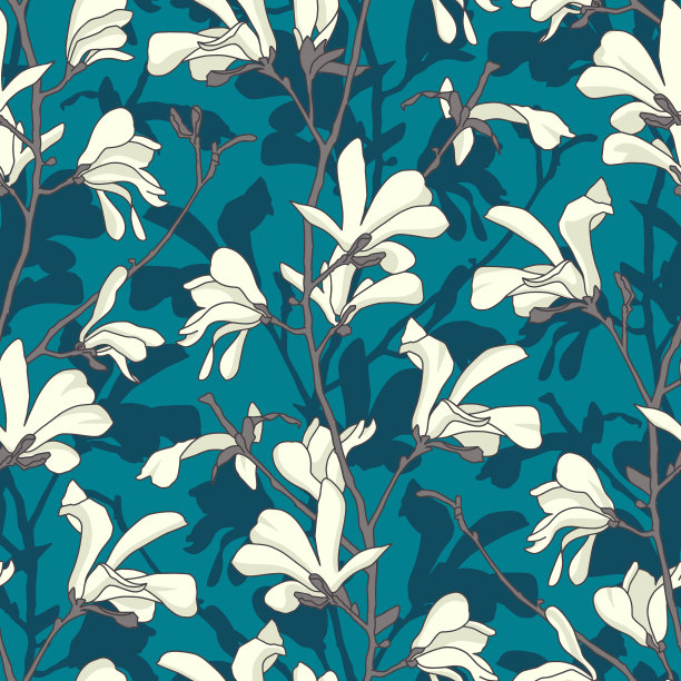无缝图案与木兰树花绿图片下载