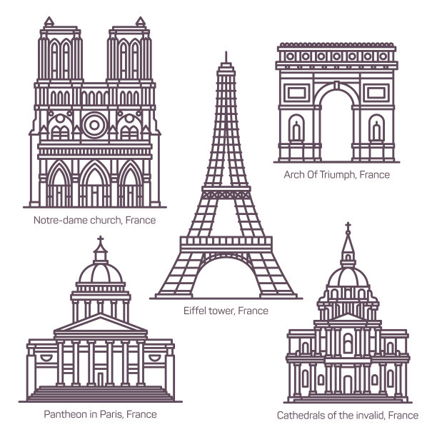 设定线孤立的法国观光地标图片下载