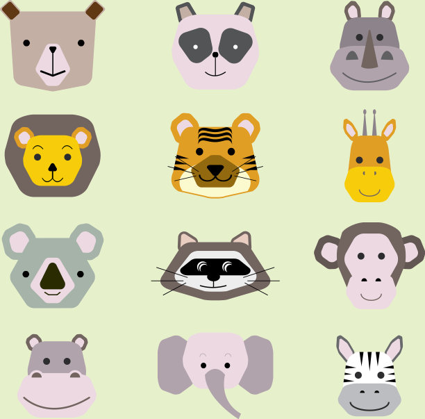 收集可爱的动物面孔图标设置为婴儿图片下载