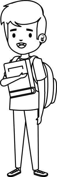 快乐的学生男孩带着书包和书图片下载