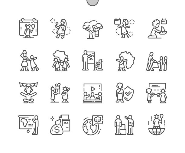 日非洲儿童细线图标图片下载