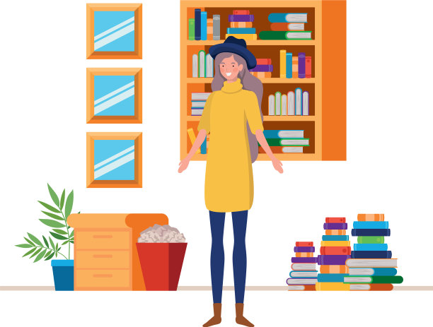 客厅里有桌子和书的女人图片下载