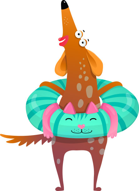 有趣的狗和猫游泳甜甜圈暑假图片下载