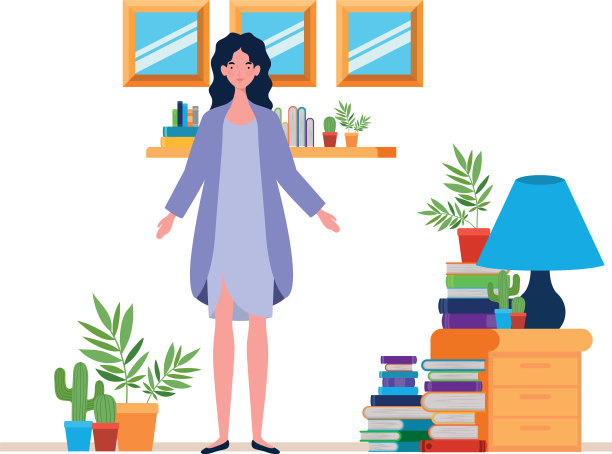 客厅里有桌子和书的女人图片下载