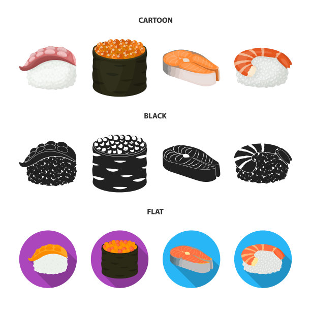 孤立对象寿司和大米图标收集图片下载