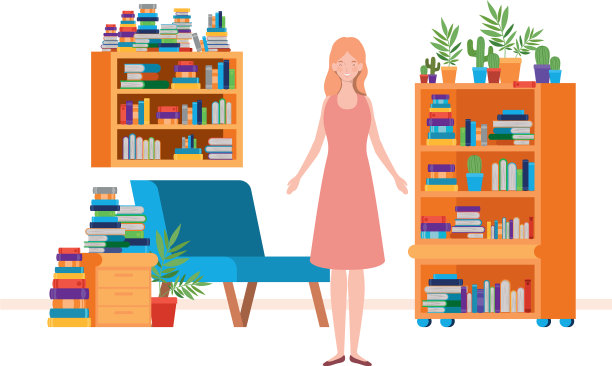 客厅里有桌子和书的女人图片下载