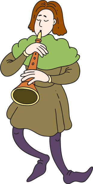 中世纪城堡里吹长喇叭的音乐家图片下载