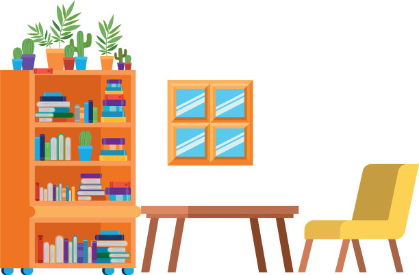 客厅有沙发和书架上的书图片下载