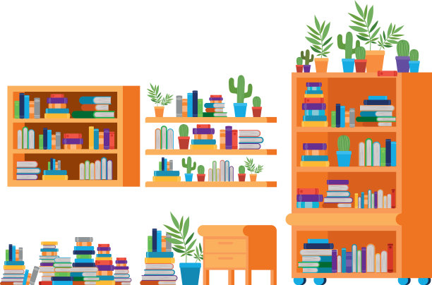 客厅有沙发和书架上的书图片下载