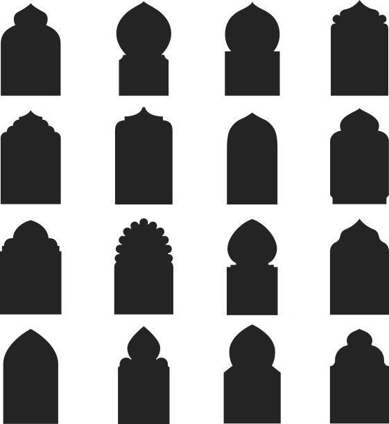 阿拉伯拱形门窗黑色设置图片下载