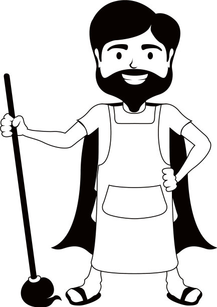 带拖把的黑白超级爸爸清洁工图片下载