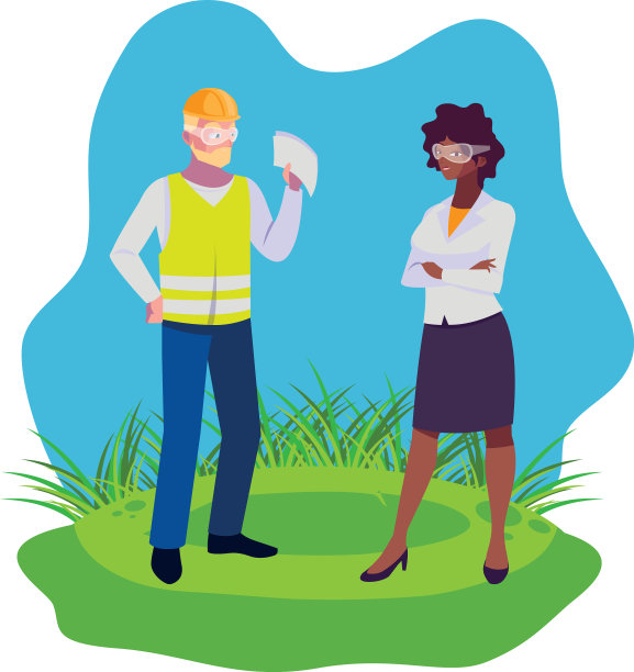 跨种族的夫妇建筑工在草坪上图片下载