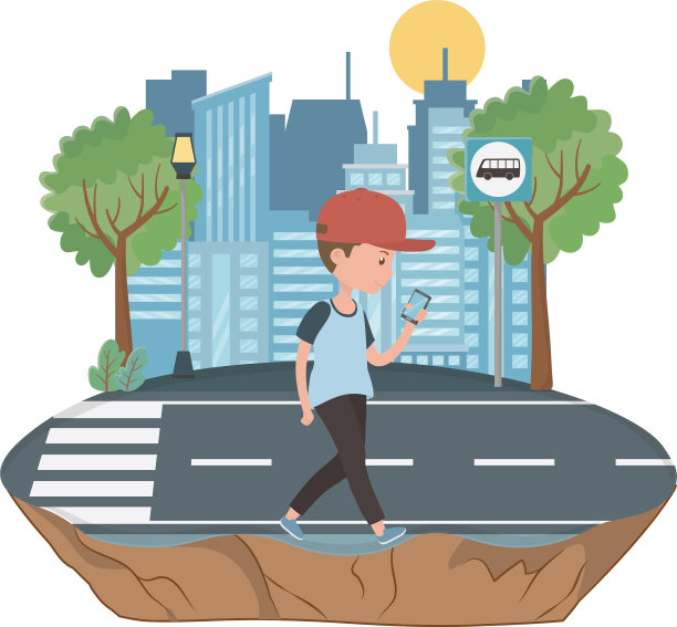 人卡通和公交车站设计图片下载