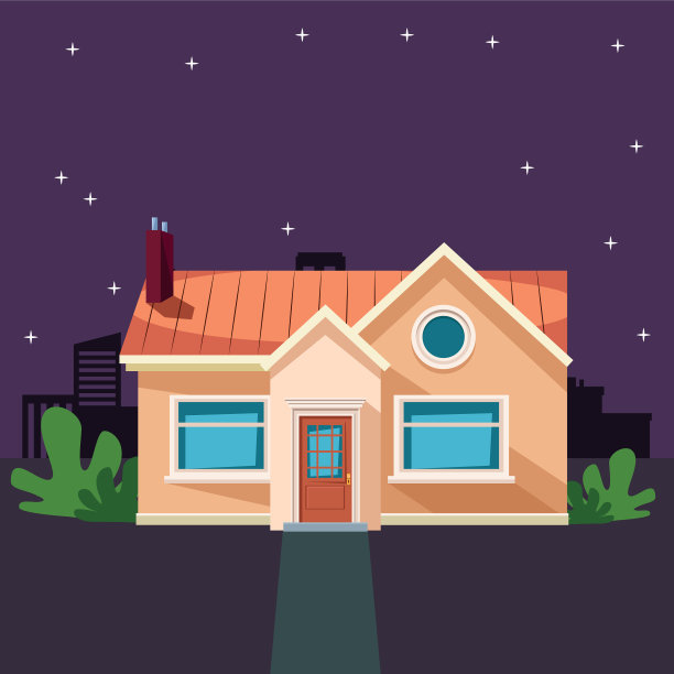 房子建筑与植物图标卡通图片下载