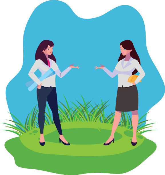 女工程师、工人、草坪上的人物图片下载