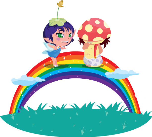 美丽的魔法仙女和带彩虹的蘑菇精灵图片下载