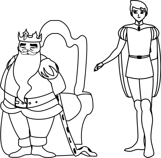 白马王子和王位上的国王角色图片下载