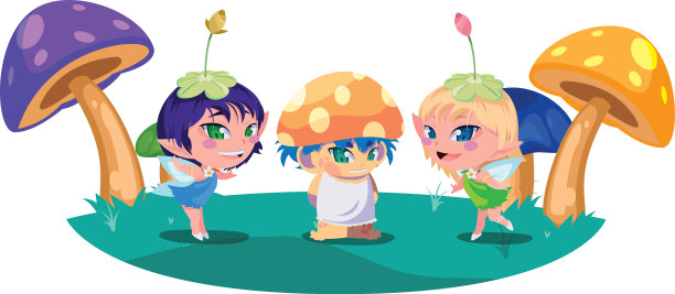 美丽的魔法仙子与蘑菇精灵在一起图片下载