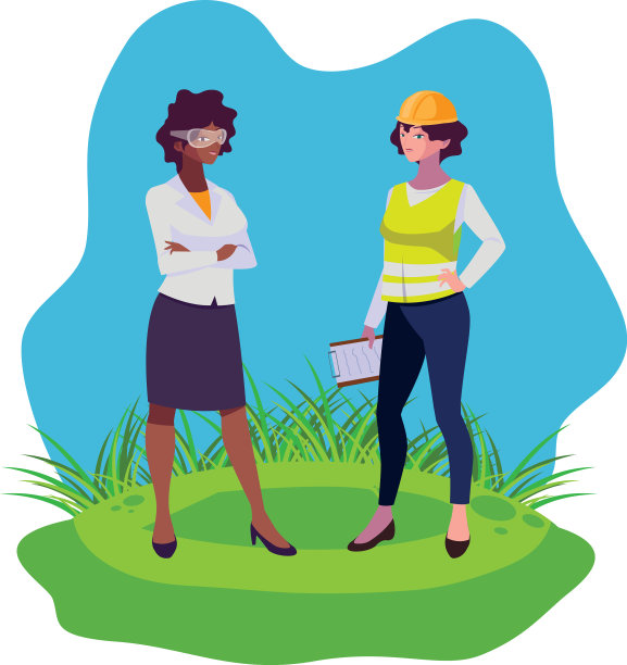 女建筑工和非洲裔女工程师在草坪上图片下载