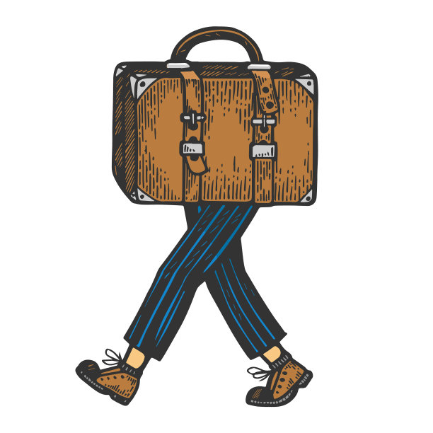 旅行袋走在它的脚上彩色素描图片下载