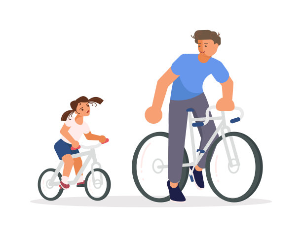 爸爸和女儿在骑自行车图片下载